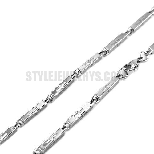 Stainless steel jewelry Chain 50cm - 55cm length pillar stick carved cross/star link chain necklace w/lobster 3mm ch360241 - Click Image to Close